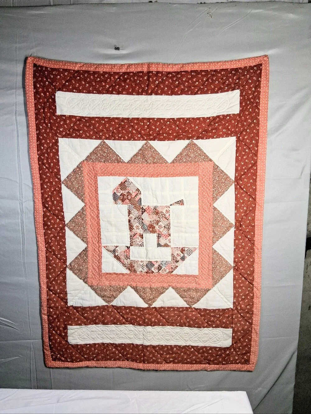 Cute Hand-made 42×30 Celtic Stitch Lightweight Wall Hanging/Baby Blanket/Quilt